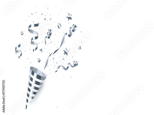 Festive Celebration Silver Confetti and Party Popper Illustration