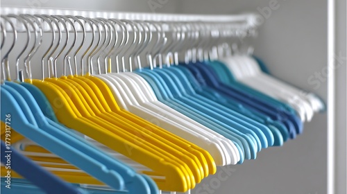 Colorful hangers neatly organized in a closet high resolution photo
