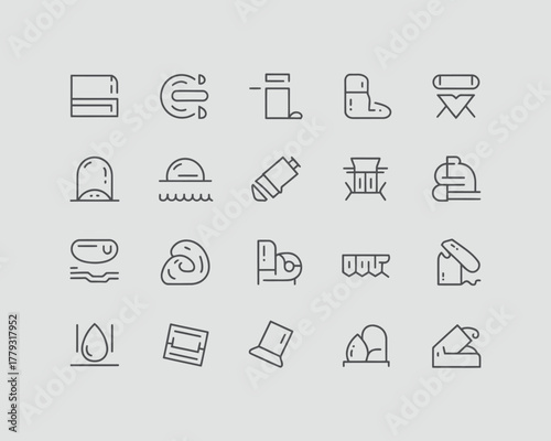Set of thin line icons representing various hats and headwear