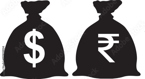 Dollar and Rupee Currency Vector Icon Set