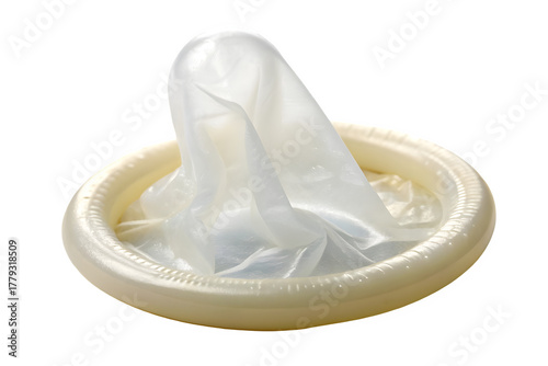 Close up of a white condom isolated on transparent background