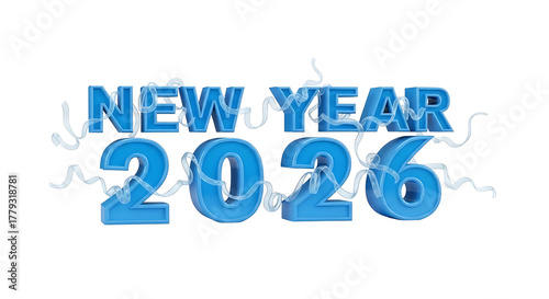  Colourful Golden, black, blue, yellow, red, Three Dimensional 2026 Number Design Green Yellow Blue Red Confetti and Ribbon Streamers, Happy New Year Theme, Transparent Background