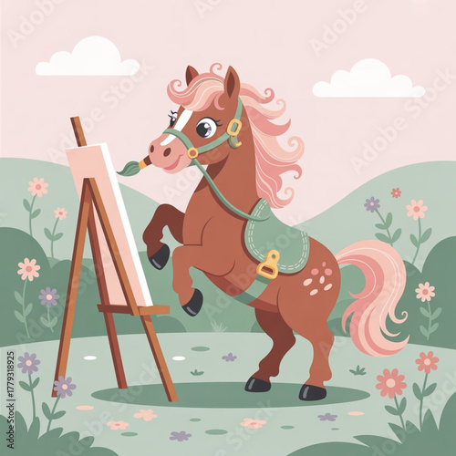 Cute Whimsical Horse Drawing pictures Vector Illustration