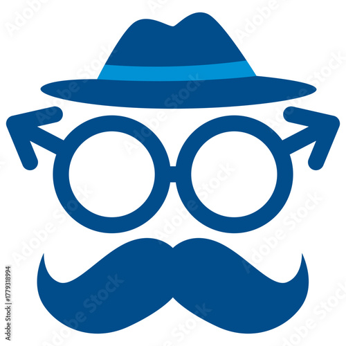 International men's dauy illustration. Blue, male, mustache, masculine. Vector isolated