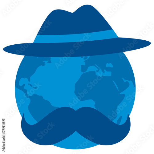International men's dauy illustration. Blue, male, mustache, masculine. Vector isolated