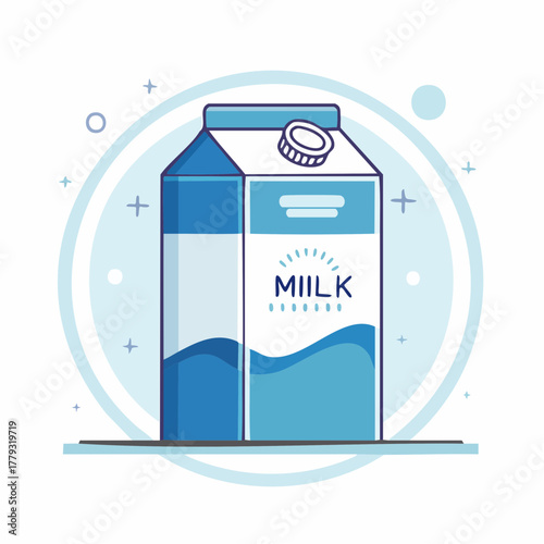 A modern flat vector illustration of a refreshing carton of milk, presented in a clean and minimalist style