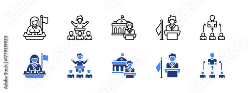 Minister, Senator, Governor, Mayor, Representative with two styles, line and duotone icon.