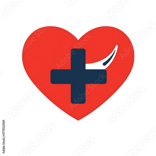 Red heart with blue cross and white swoosh high resolution photo