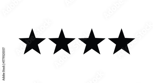 Four star silhouettes isolated on white background in a horizontal row