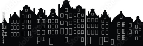 Photos Amsterdam building silhouettes, Dutch canal houses, European architecture, black