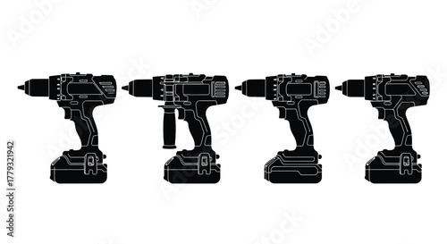 Drill icon set isolated on white background for construction and repair work