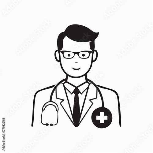 Illustration of a Professional Doctor with Glasses and Stethoscope, Ready to Provide Medical Care