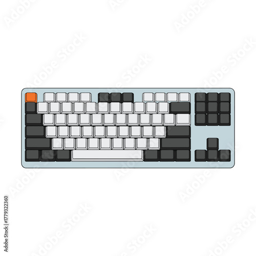 A flat style illustration of a wireless mechanical keyboard featuring tactile key switches and a modern, minimalist design suitable for desktop or gaming setups