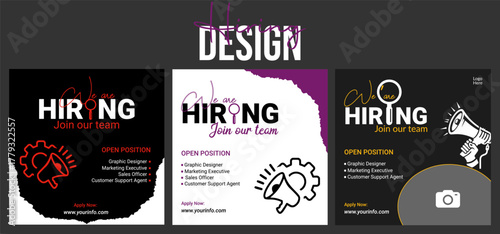 Modern and creative hiring square banner template design for social media post