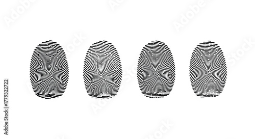 Four fingerprints isolated on white background for security and identification