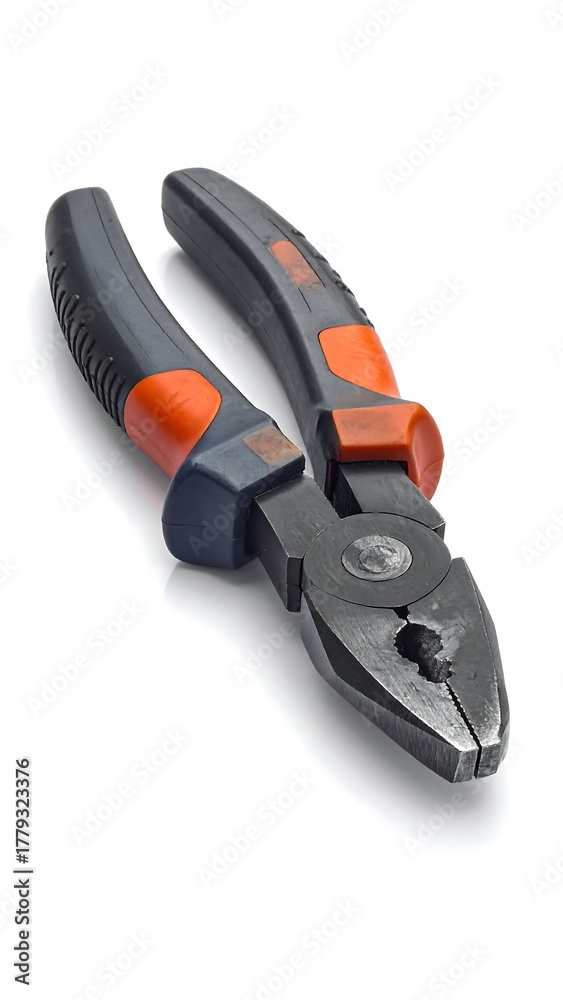 Obraz premium A close-up studio shot of a black and orange plier tool