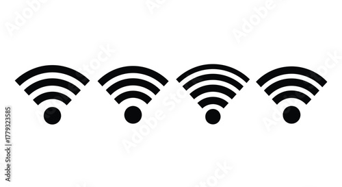 Four wifi signal icons isolated on white background representing connection