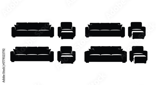 Collection of sofa and armchair isolated on white background for furniture