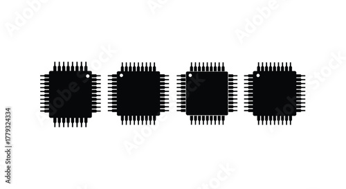 Four microchips isolated on white background in a row, vector illustration