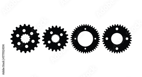 Set of four gear wheels isolated on white background for mechanical design