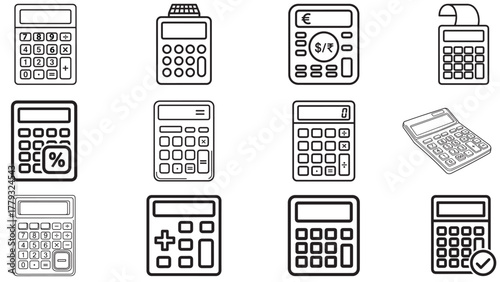 Calculator Variations In Bold Black — Math, Percent And Tip Icons For Budget, Audit, Pricing And Office Education Graphics