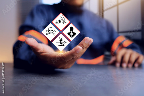 msds materials safety data sheet concept with safety staff holding warning sign for hazardous or dangerous goods to specified the substance properties