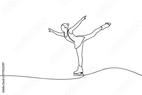 Abstract line drawing of a figure skater performing a spin  