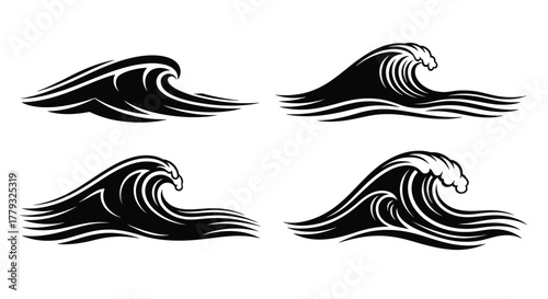 Collection of wave silhouettes isolated on white background for design use
