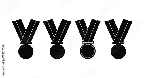 Four medals with ribbon isolated on white background for award or achievement