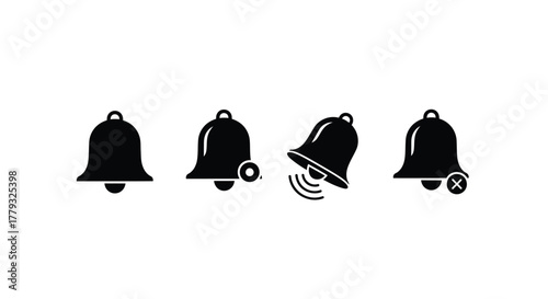 Four bell isolated on white background for notification or reminder symbol