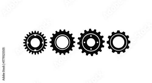 Four black gear wheels isolated on white background for mechanical design