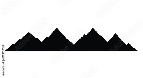 Black mountain range silhouette isolated on white background for adventure