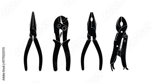 Four different pliers isolated on white background for various applications