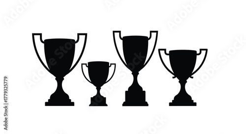 Four trophy silhouettes isolated on white background are displayed together