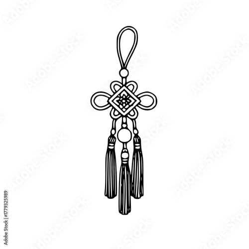 Ethnic chinese tassel pendant line illustration