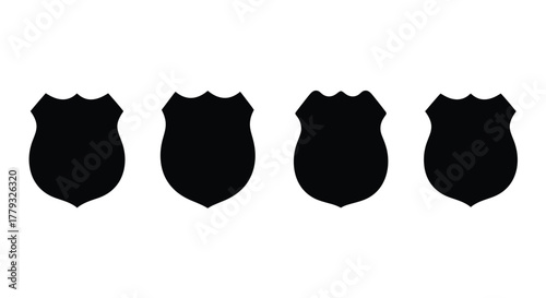 Four police badge silhouettes isolated on white background in a row