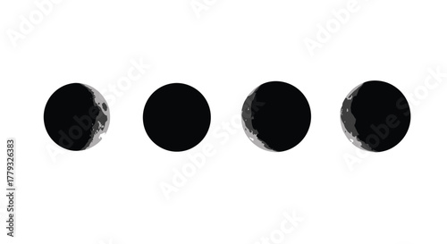 Four moon phase silhouettes isolated on white background in a row