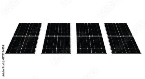 Four solar panels isolated on white background for renewable energy source