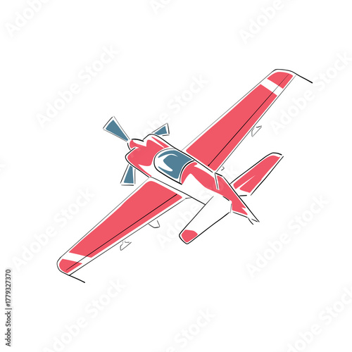 Vector illustration of a red racing airplane isolated on white background. Flat design line art with thin outline and simple color fill.
