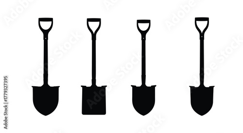 Four shovel silhouettes isolated on white background for your next project