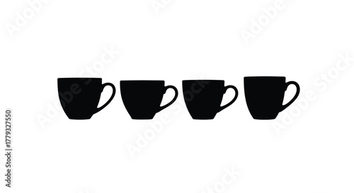 Four cups of coffee or tea isolated on white background