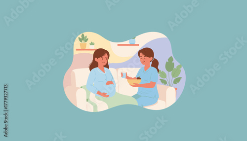 Nurse caring for a pregnant woman offering healthy fruit and hydration support