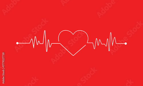 Continuous line drawing of heart with heartbeat. Pulse trace. Cardiogram icon. One line drawing. Single line art. Vector illustration .EPS 10 .