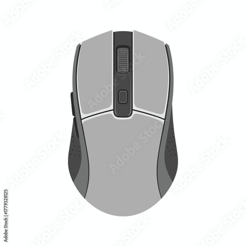 A flat style illustration of a computer mouse with a sleek and minimal design, representing everyday digital navigation and office use