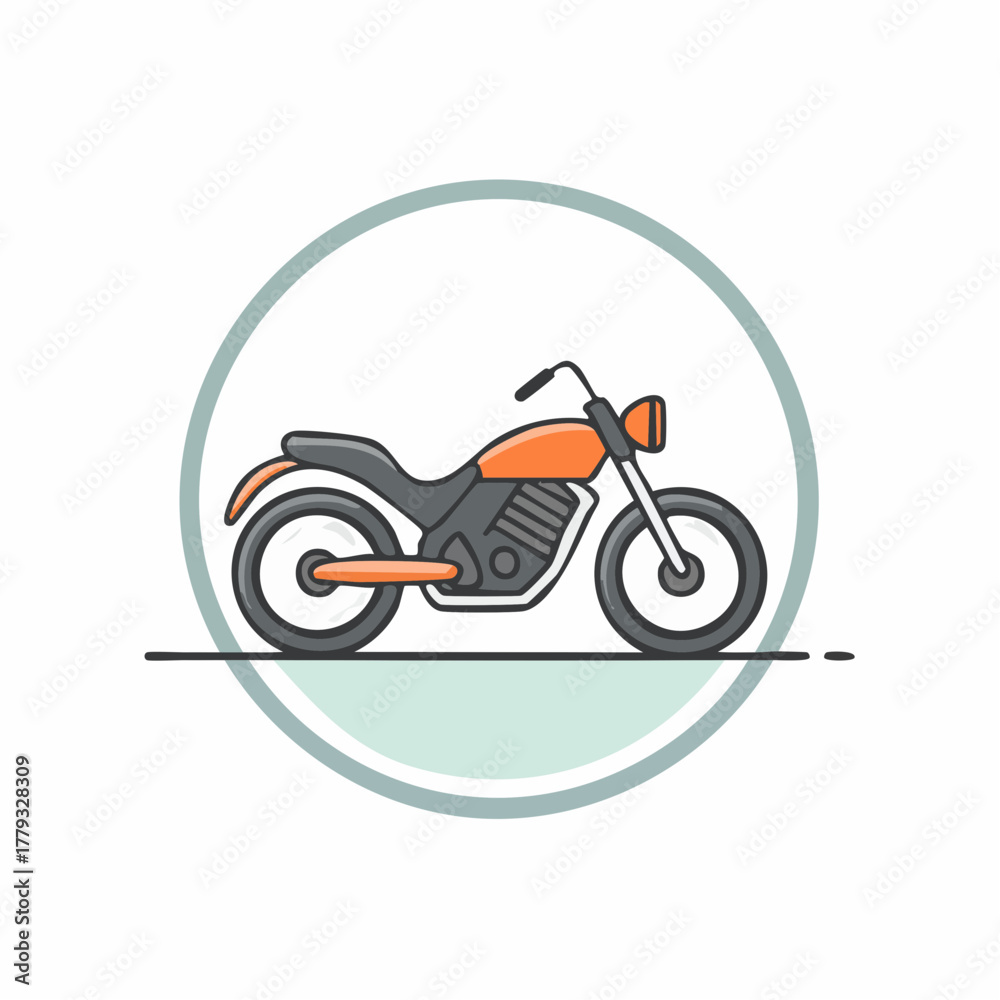 Fototapeta premium Orange motorcycle illustration with clean lines and a circular border, representing freedom and adventure on two wheels