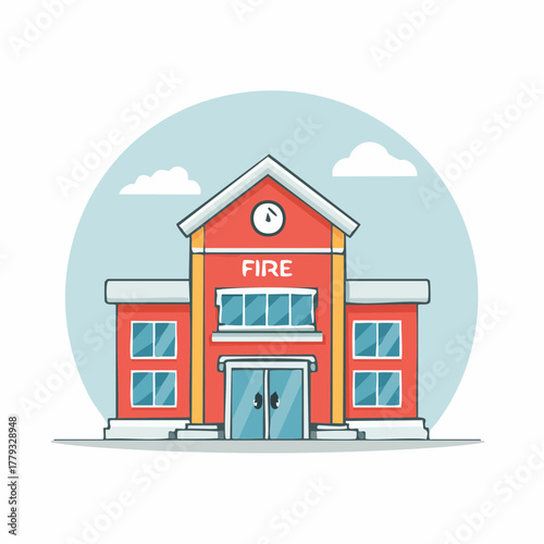 Cartoon Fire Station Illustration Emergency Services Building