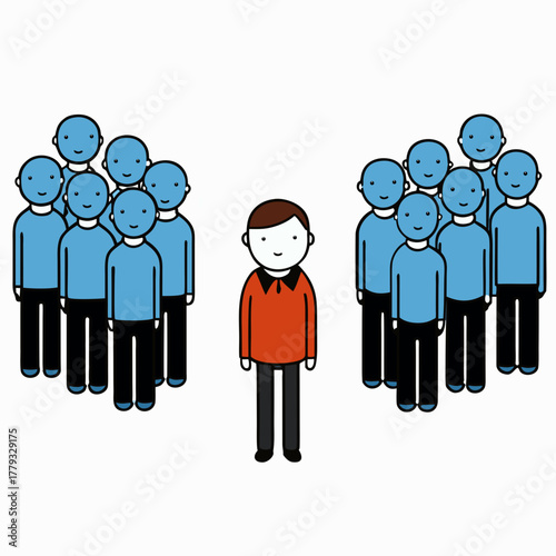 One person stands out from a group of people isolated on white background isolated on transparent background