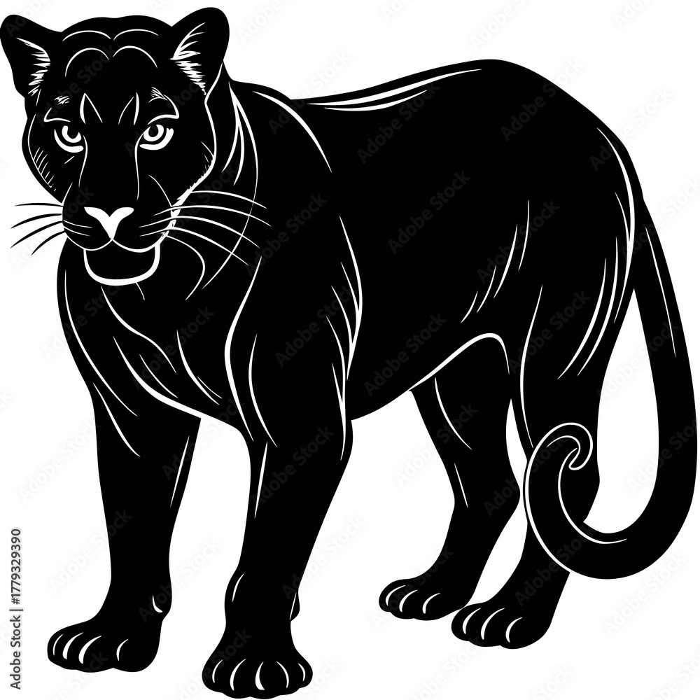 Obraz premium Stylized black panther silhouette with white outline isolated on white background isolated on transparent background