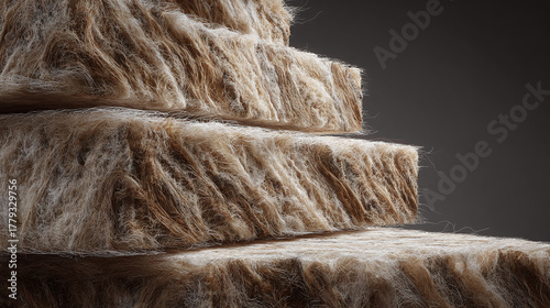 Close-up of stacked insulation material, showcasing texture and layers