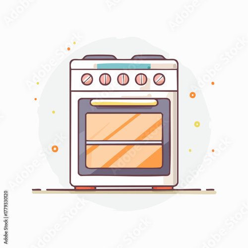 Illustration of a kitchen oven with a glass door and four burner stovetop, perfect for cooking and baking